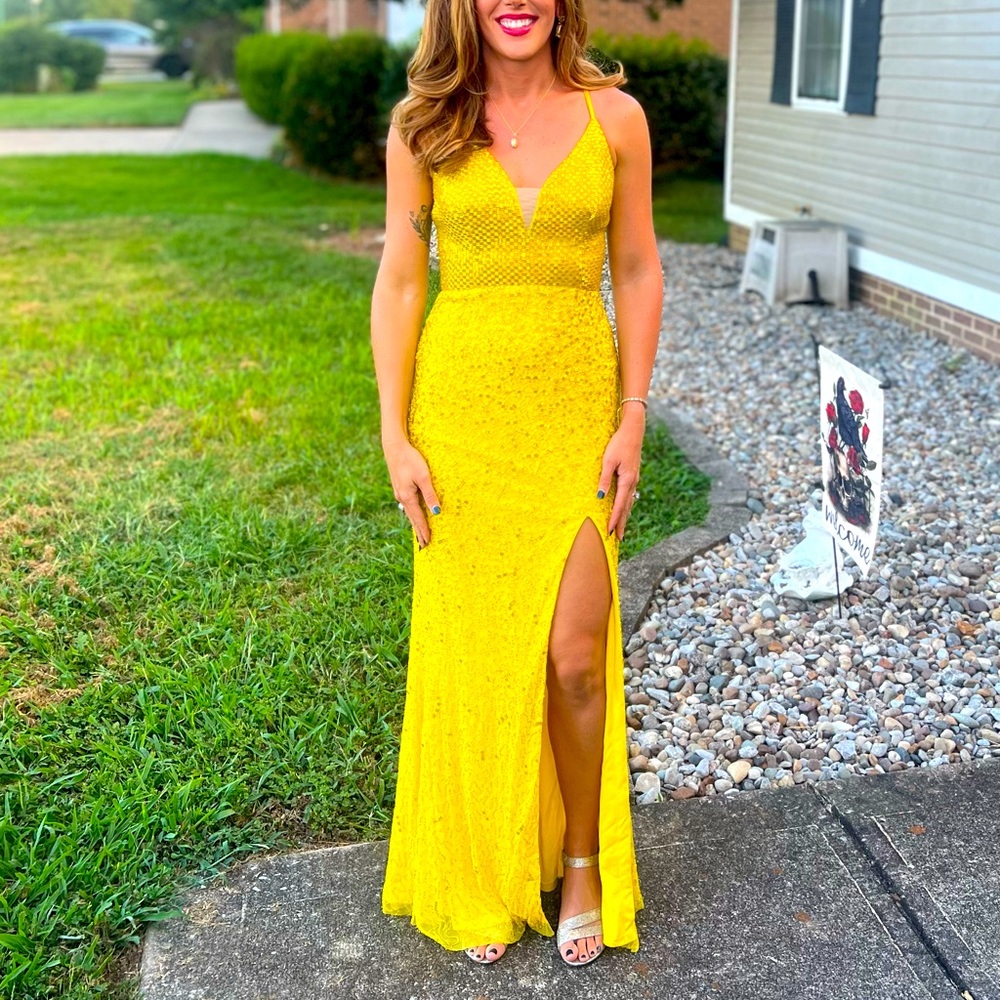 Yellow sequin dress